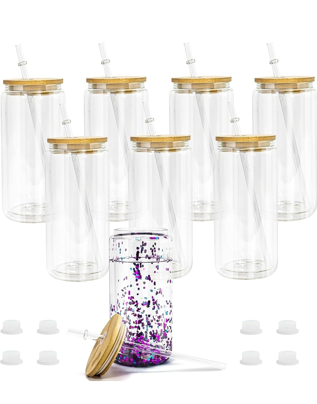 20 oz. Plastic Snow Globe with Bamboo Lid and Plastic Straw #CC