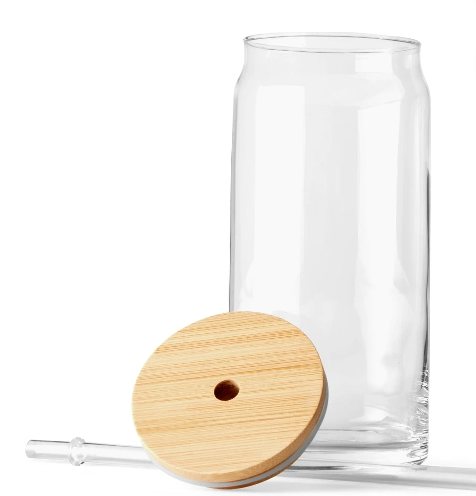 16-20 oz. Solid Glass Cup with Bamboo Lid and Glass Straw #CC